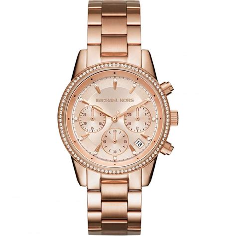 michael kors rose golden midsized chronograph watch|Michael Kors ritz chronograph.